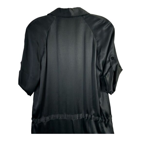 NEW Ellen Tracy Black Silk Jumpsuit Tie Waist Short Sleeve Wide Leg Womens 2 - Picture 4 of 7